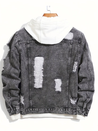Herren Jeansjacke im Destroyed Look, Dunkelgrau