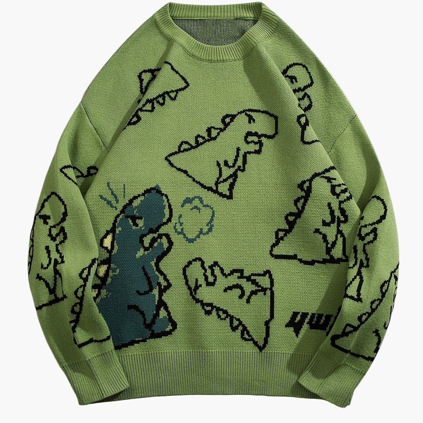 Herren Cartoon Dinosaurier Pullover – Lässiger Strickpullover für Herbst & Winter