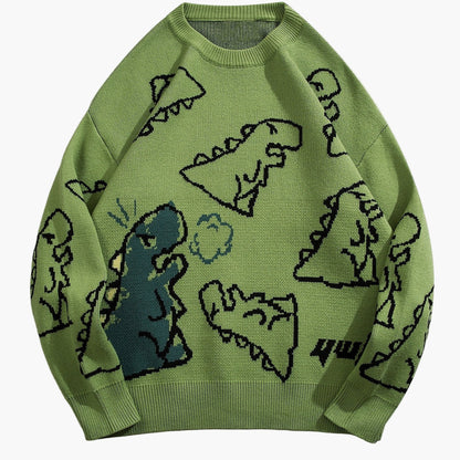 Herren Cartoon Dinosaurier Pullover – Lässiger Strickpullover für Herbst & Winter
