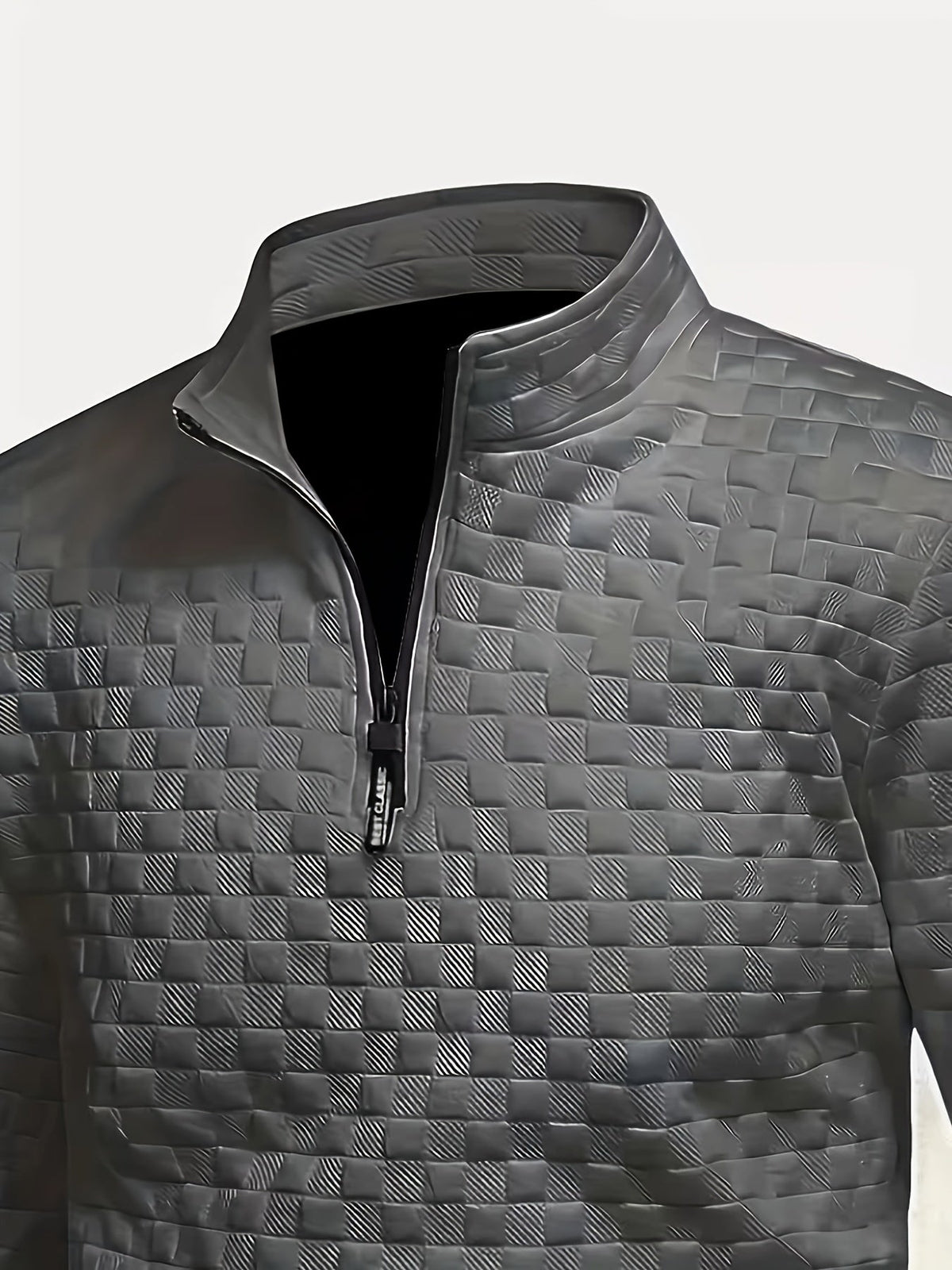 Herren Stehkragen Pullover mit Reißverschluss, gesteppt, Schwarz
