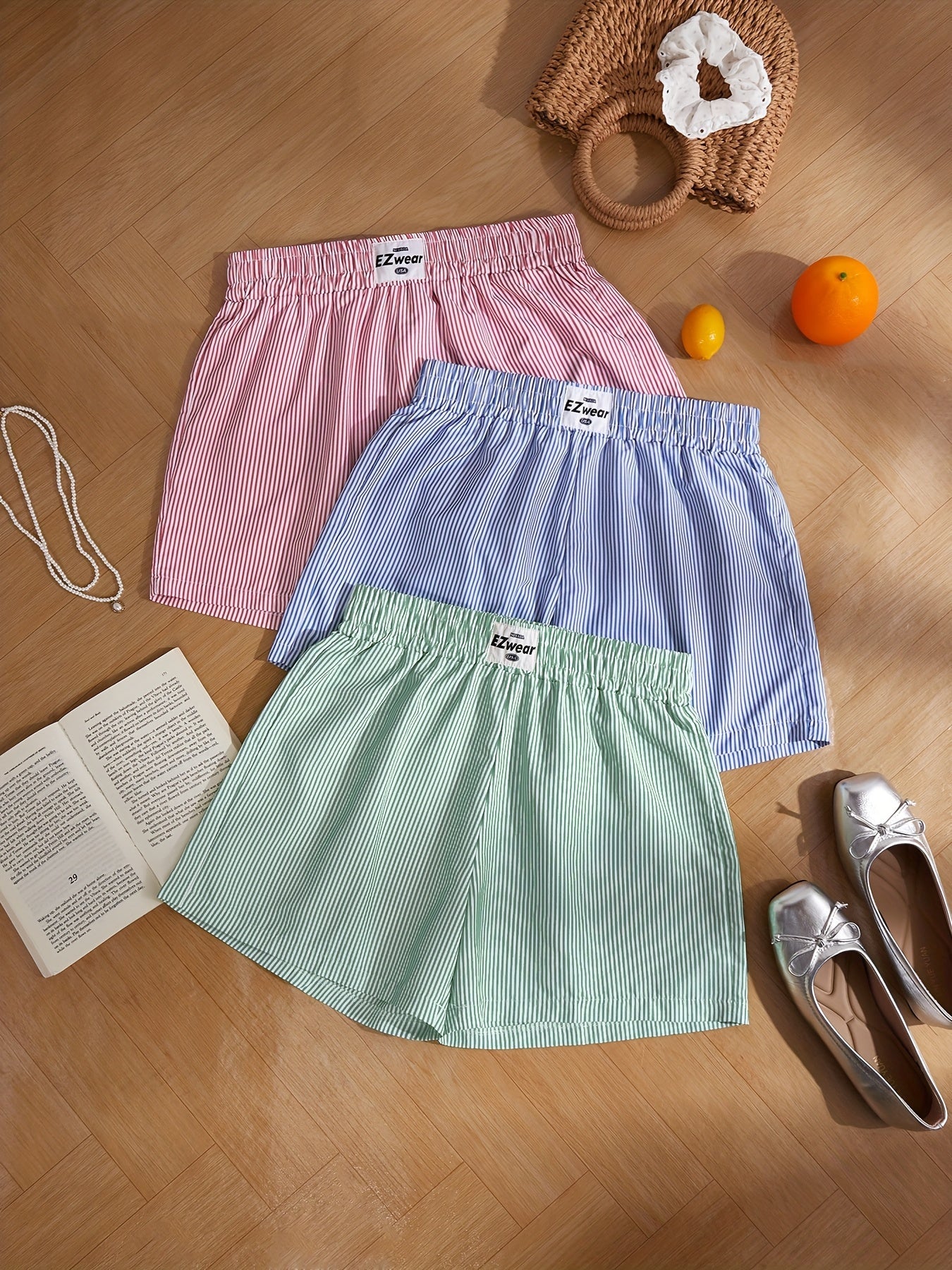 Damen Pyjama Shorts Set mit Streifenmuster – Bequeme Freizeitshorts für Zuhause und Schlaf