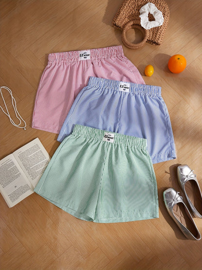 Damen Pyjama Shorts Set mit Streifenmuster – Bequeme Freizeitshorts für Zuhause und Schlaf
