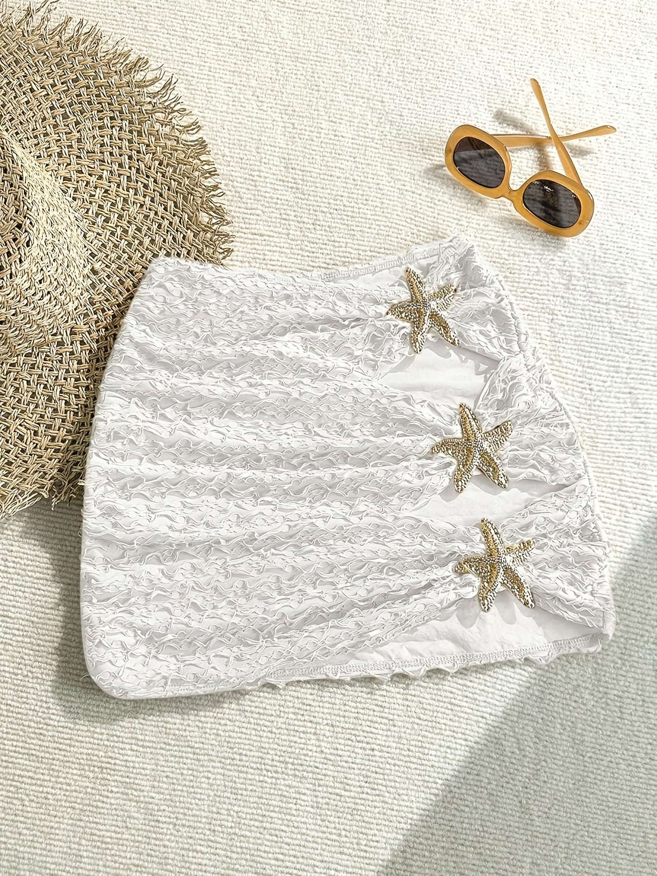 Damen Mini-Strandrock mit Seestern-Dekor und Cut-Outs – Modischer Beach-Look