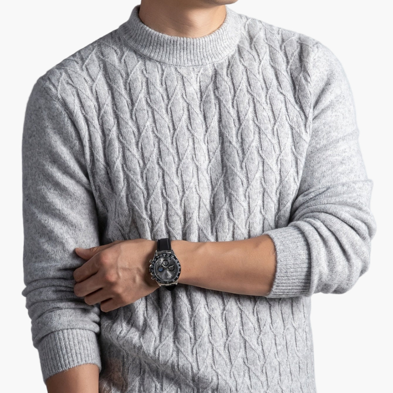 Herren Strickpullover mit Zopfmuster – Modischer Freizeitpullover für Herbst und Winter