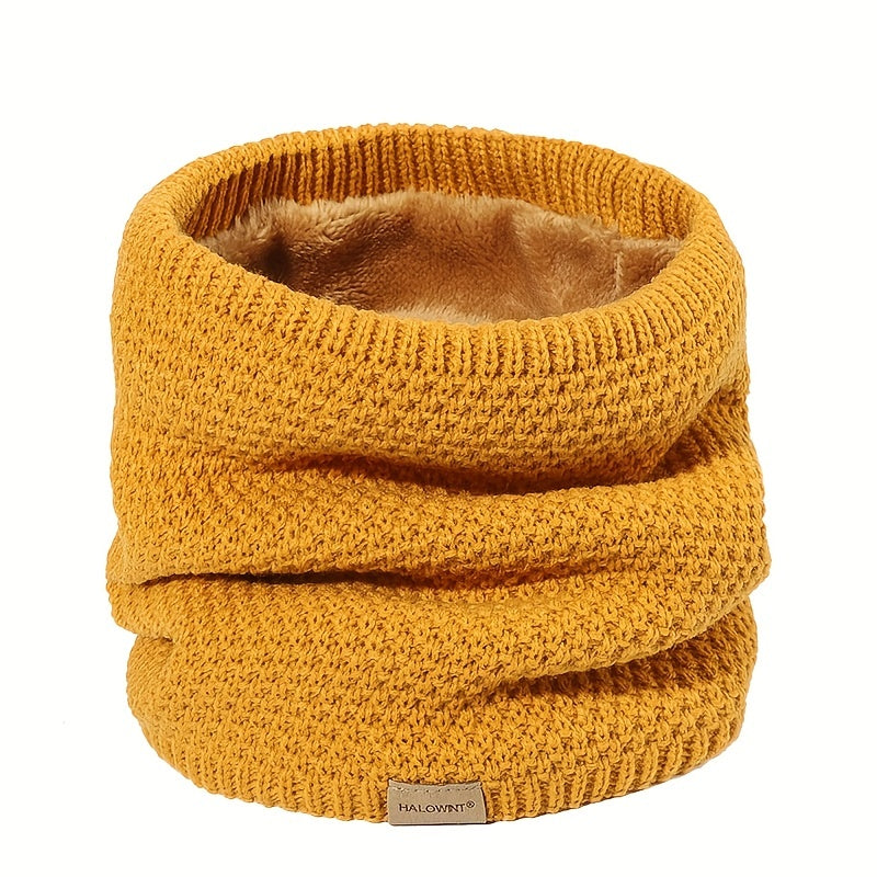 Letter Leather Label Knitted -Lined Thickened Warm Neck Gaiter for Outdoor Skiing and Cycling Windproof Scarf