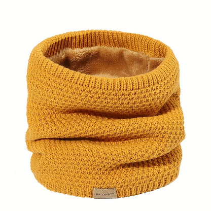 Letter Leather Label Knitted -Lined Thickened Warm Neck Gaiter for Outdoor Skiing and Cycling Windproof Scarf
