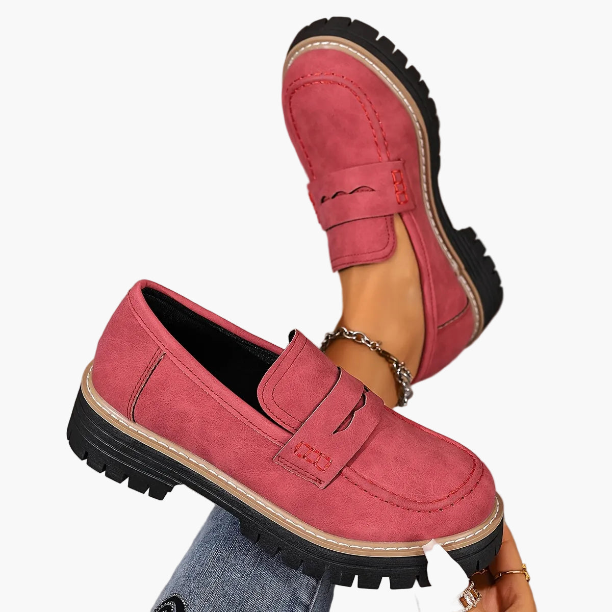 Damen Loafer im klassischen Stil mit Profilsohle – Bequeme Alltags-Slipper für Freizeit und Büro