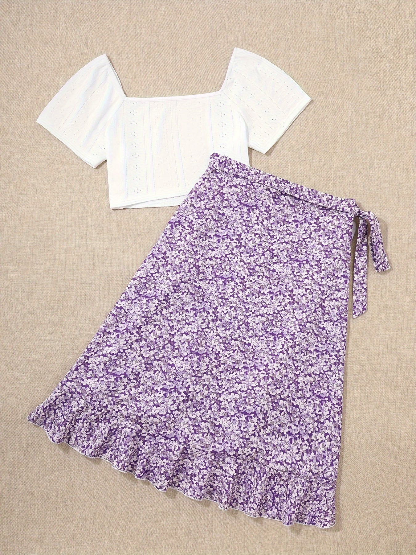 Damen Zweiteiler Set – Romantisches Sommer-Outfit mit Bluse und Wickelrock, ideal für Freizeit und Urlaub
