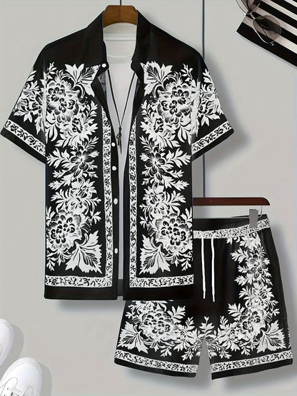 Herren Sommer Set mit Kurzarmhemd und Shorts – Eleganter Freizeitstil mit Blumenmuster für Urlaub & Alltag