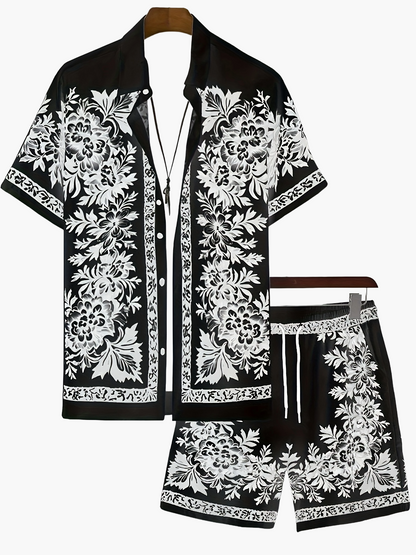 Herren Sommer Set mit Kurzarmhemd und Shorts – Eleganter Freizeitstil mit Blumenmuster für Urlaub & Alltag
