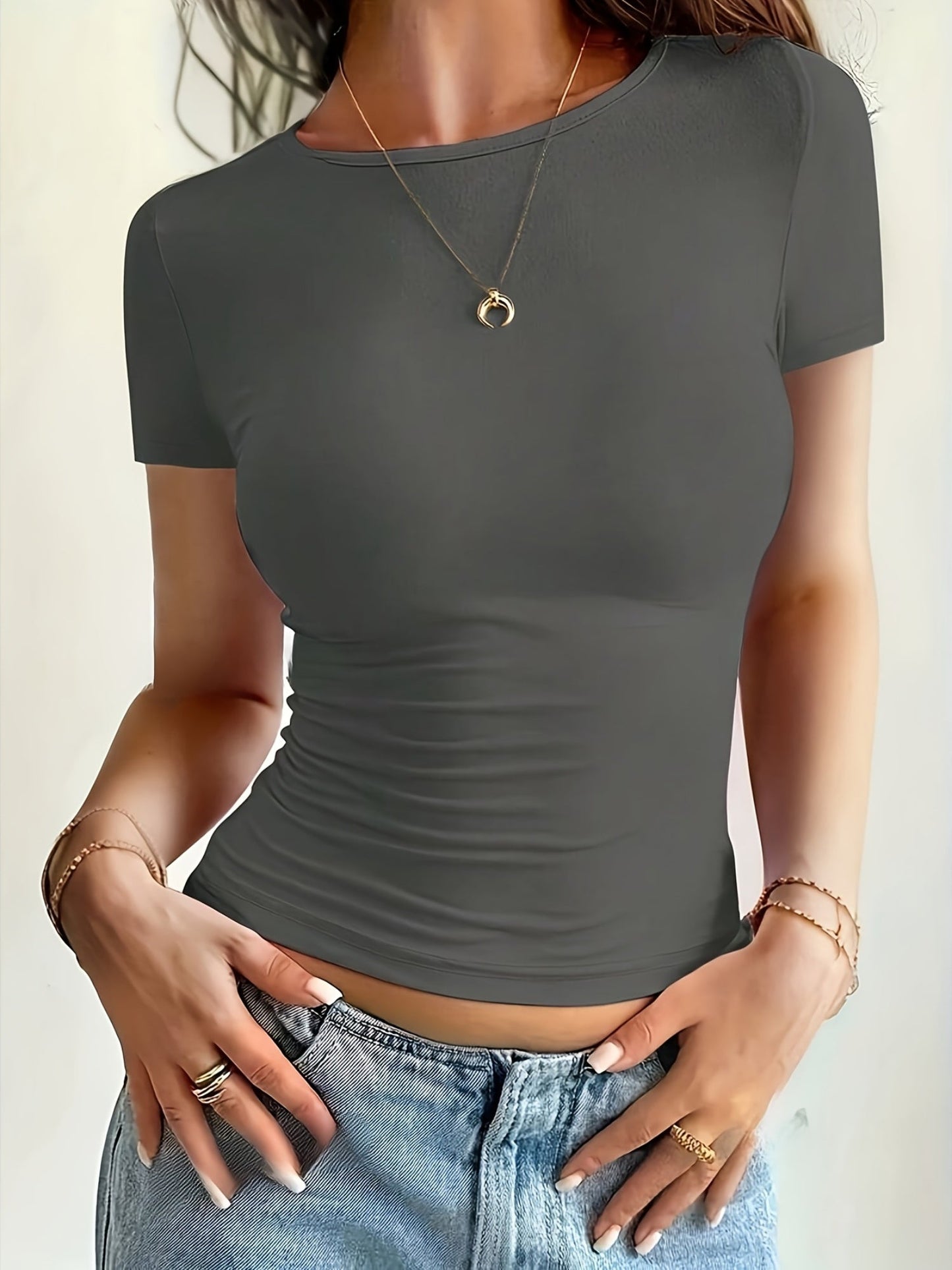 Damen Kurzarmfigurbetontes Basic Top – Modisches Allround-Talent für Alltag und Freizeit