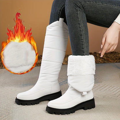 Damen Winterstiefel kniehoch, gesteppt mit Profilsohle – Schwarz