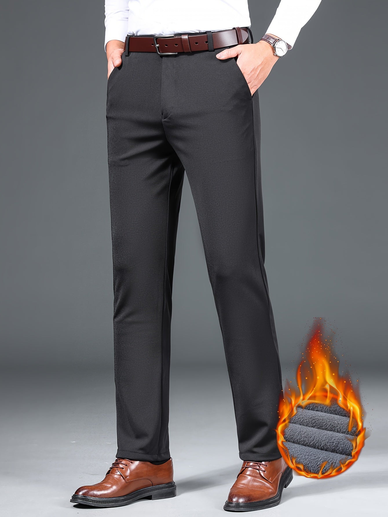 Herren Winterhose Business-Casual mit weichem Futter Grau