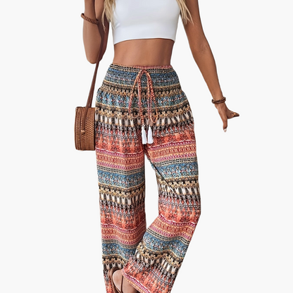 Damen Boho Weite Hosen mit Ethno-Muster für Urlaub und Freizeit