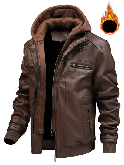 Herren Bomberjacke mit Kapuze Braun Reißverschluss-Taschen