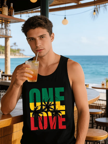 Herren Tanktop mit One Love Print und Palmen Grafik – Reggae Style für Strand und Freizeit