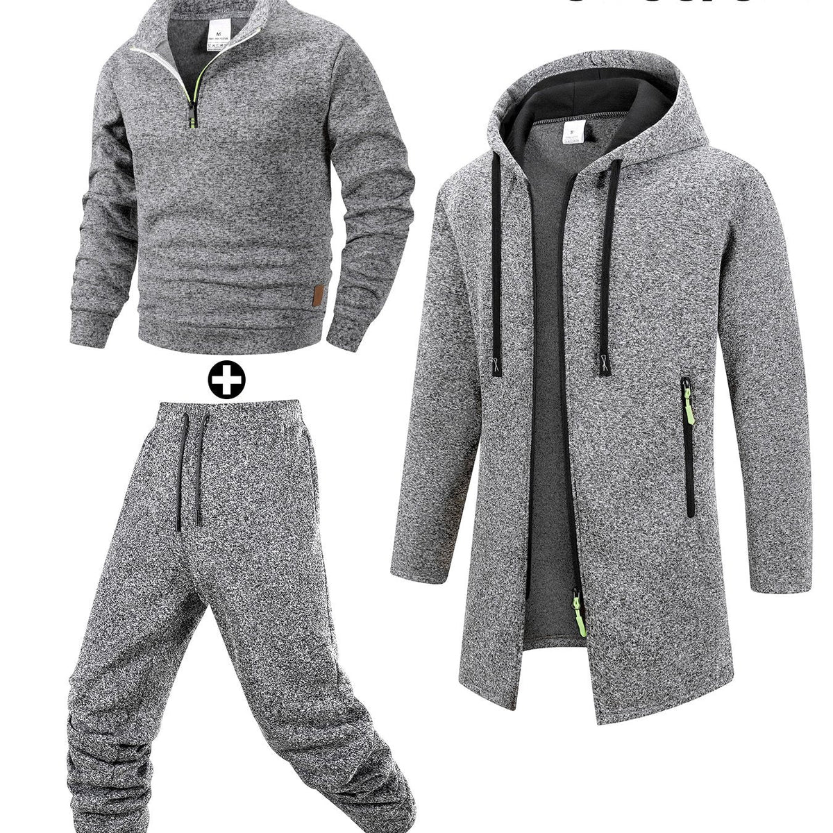 Herren 3-teiliges Sport Freizeit Set meliert: Pullover, Jogginghose & langer Cardigan mit Kapuze