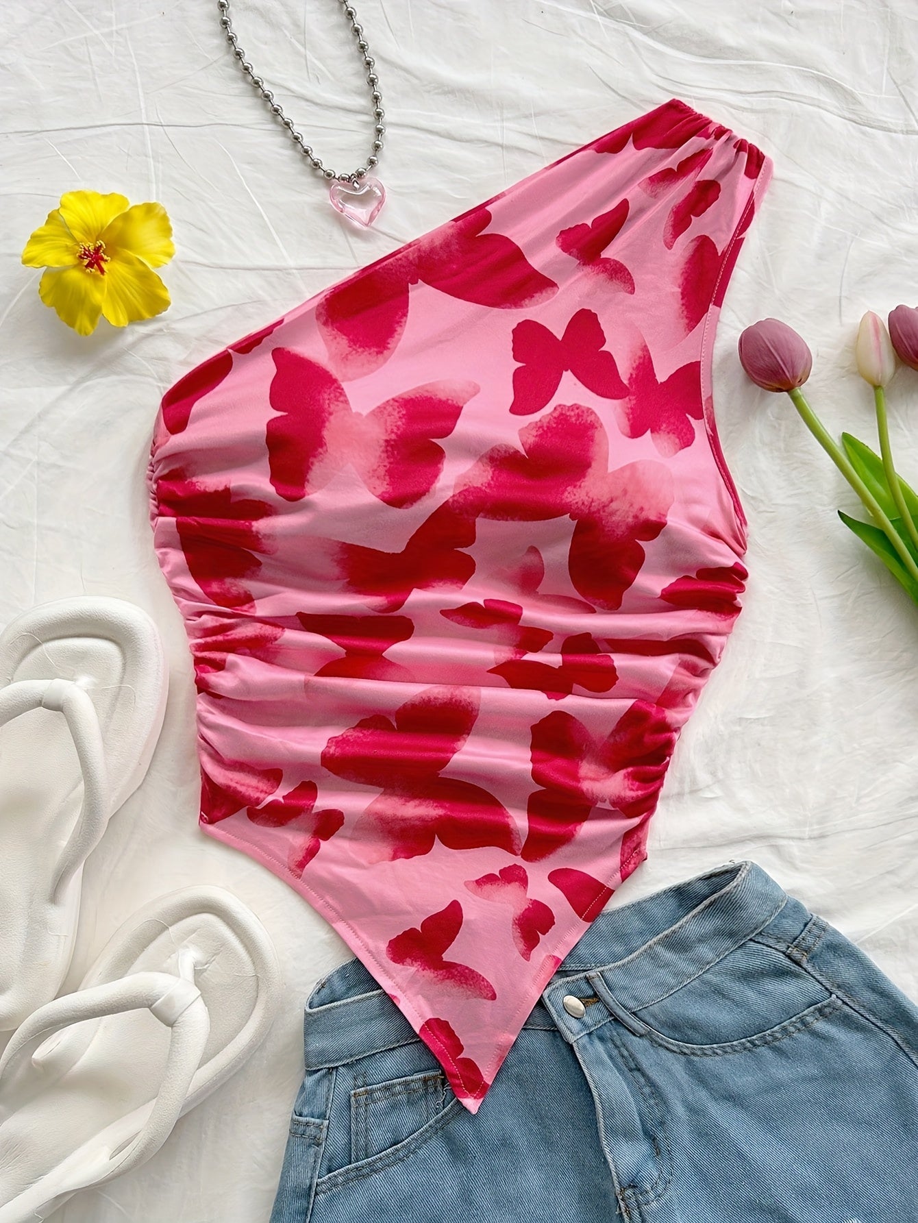 Damen Asymmetrisches Freizeit-Top mit Blumenmuster – Elegantes Sommer Oberteil für Alltag & Urlaub