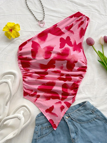 Damen Asymmetrisches Freizeit-Top mit Blumenmuster – Elegantes Sommer Oberteil für Alltag & Urlaub