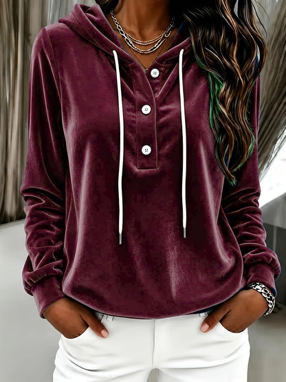 Damen Hoodie mit Kapuze und Knopfleiste, Langarm, weiches Material