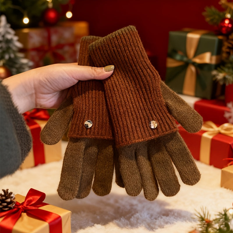 Damen Strickhandschuhe 2-in-1, Fingerlos & mit Fingern, Winter Wärme Handschuhe