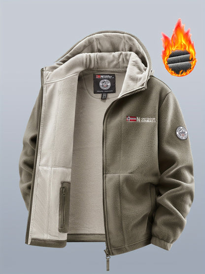 Unisex Kapuzen-Fleecejacke mit Reißverschluss, warmes Futter