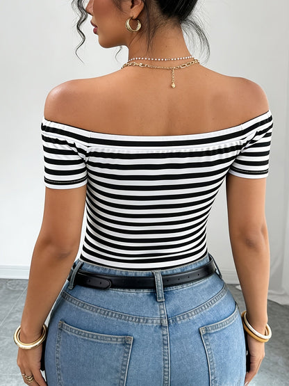 Damen Off-Shoulder Streifenshirt – Elegantes, Schulterfreies Oberteil für Alltag und Freizeit