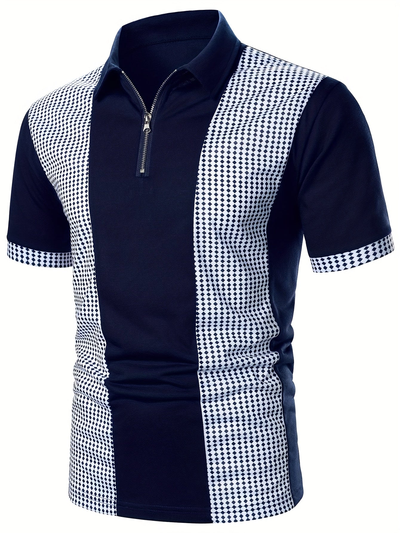 Herren Polohemd mit modernem Zip-Kragen und Kontrastmuster – Stilvolles Poloshirt für Business & Freizeit