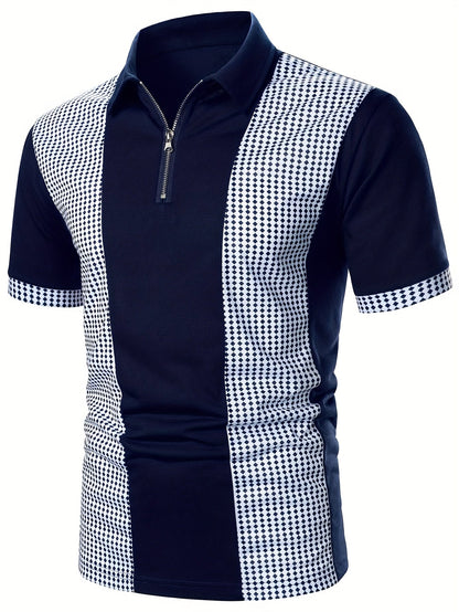 Herren Polohemd mit modernem Zip-Kragen und Kontrastmuster – Stilvolles Poloshirt für Business & Freizeit