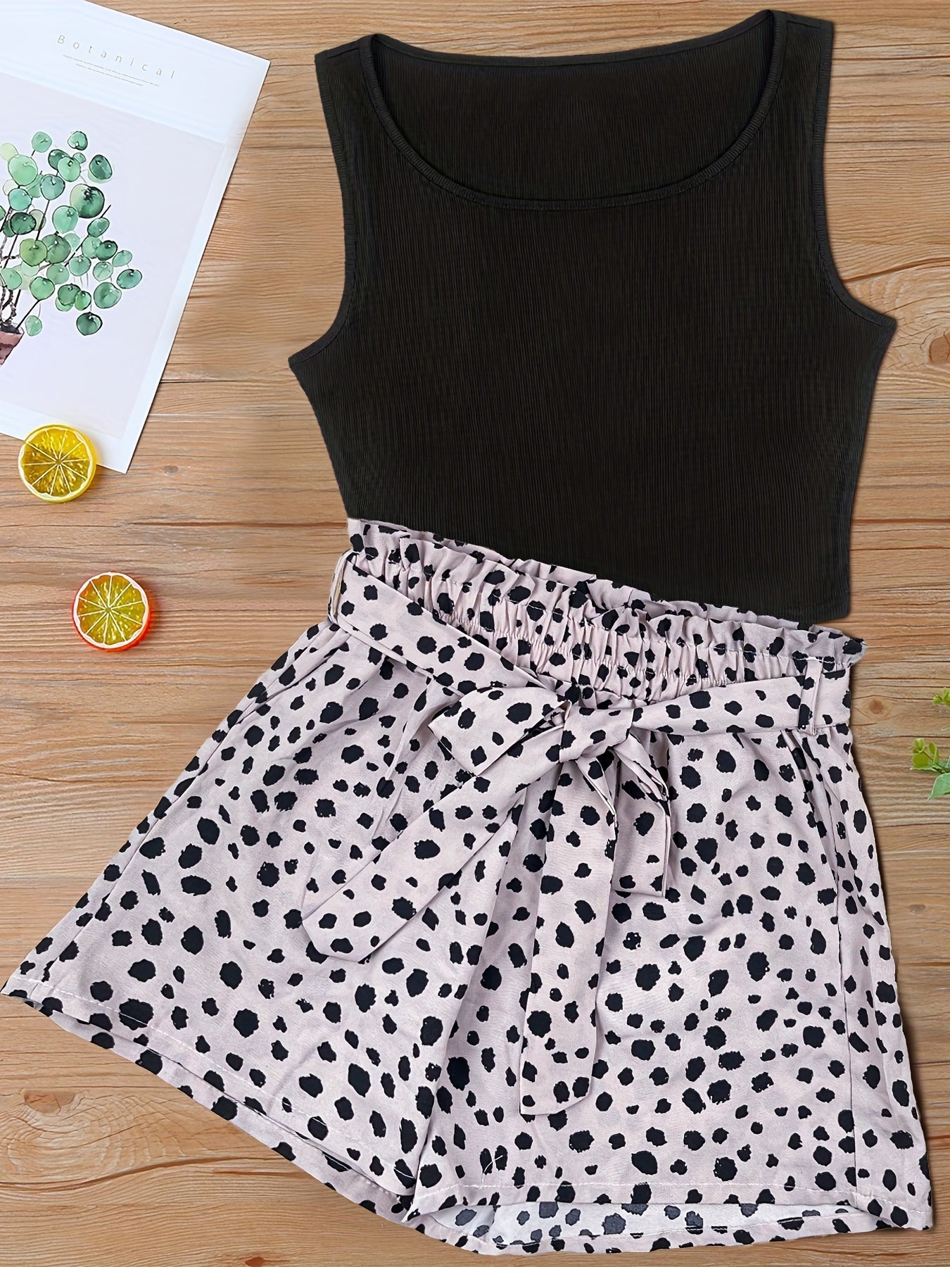 Damen Sommer-Set: Ärmelloses Top & Gepunktete Shorts – Freizeit & Urlaub, Elegant