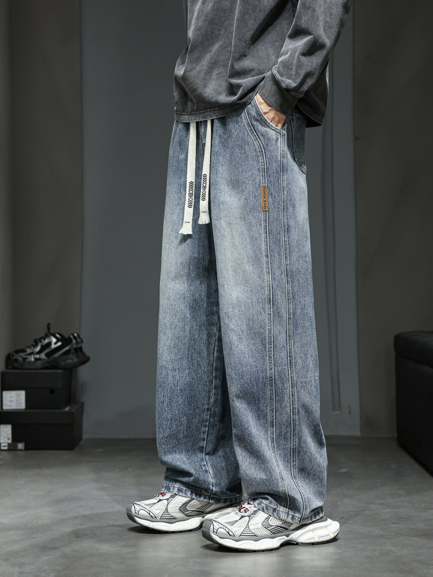Herren Baggy Jeans im Retro Streetwear Stil – Weite Passform, Ideal für Freizeit und Alltag
