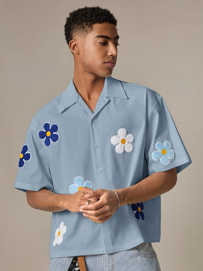 Herren Freizeithemd mit Blumenstickerei und modernem Schnitt