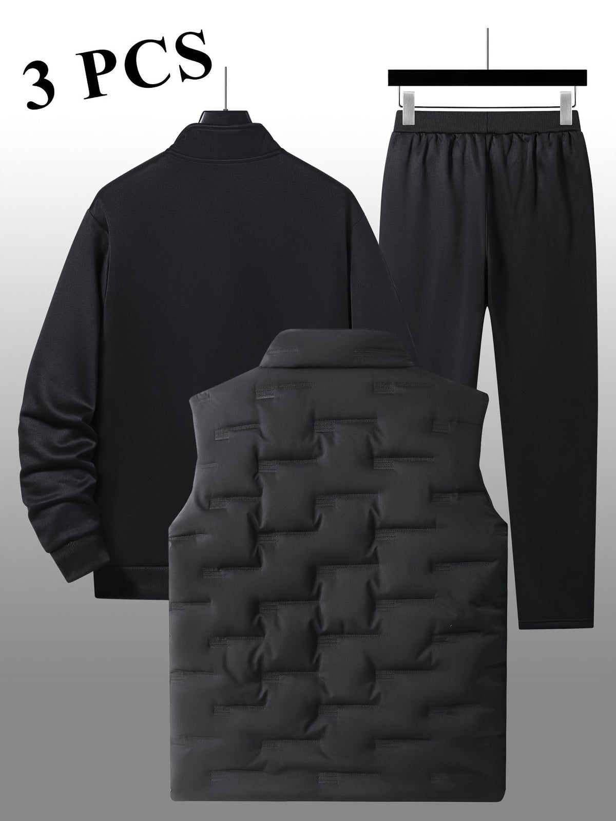 Herren 3-teiliger Sportanzug mit Stehkragen Jacke, Jogginghose & Steppweste
