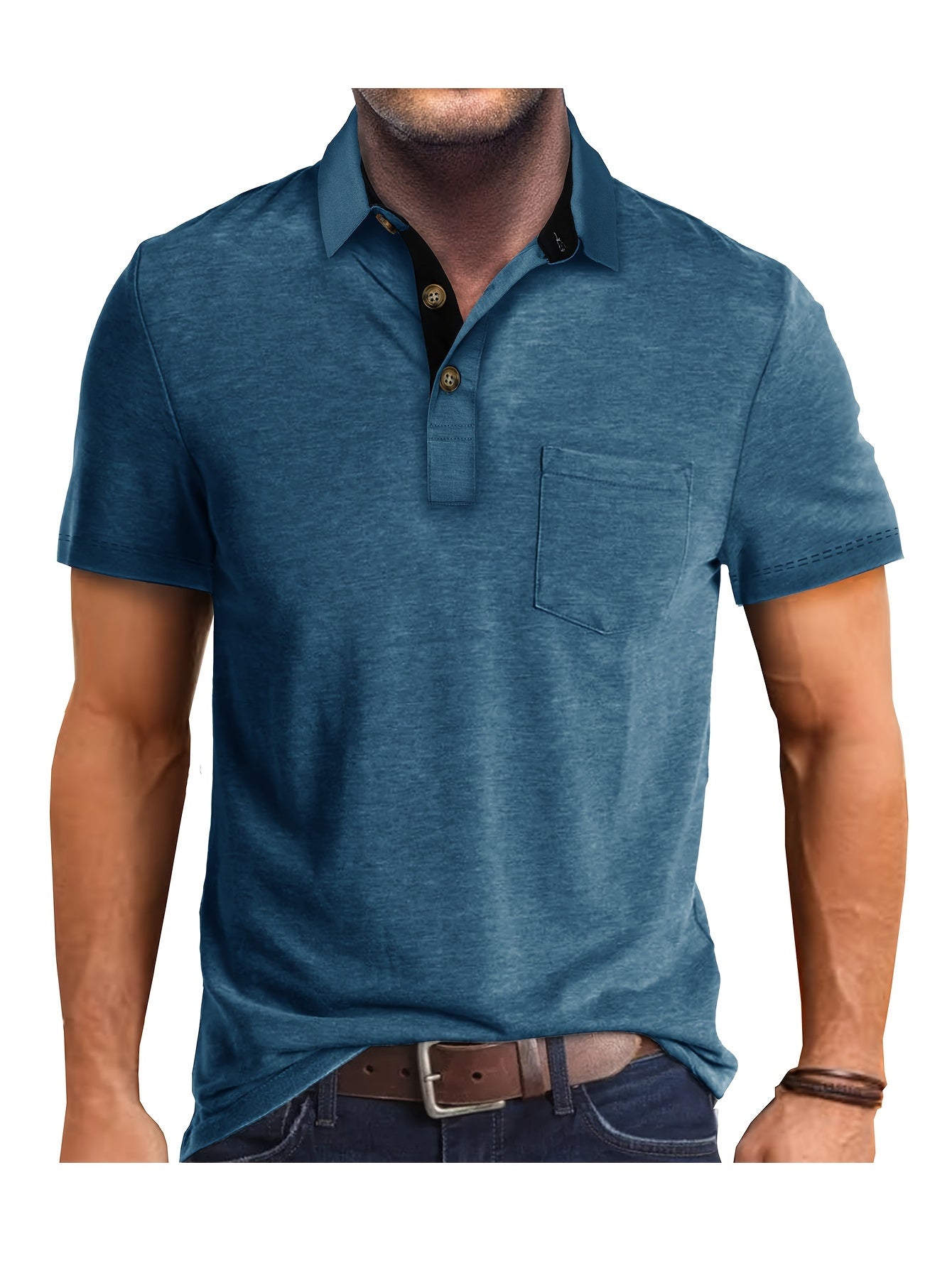 Herren Poloshirt mit Brusttasche und Kontrast-Kragen