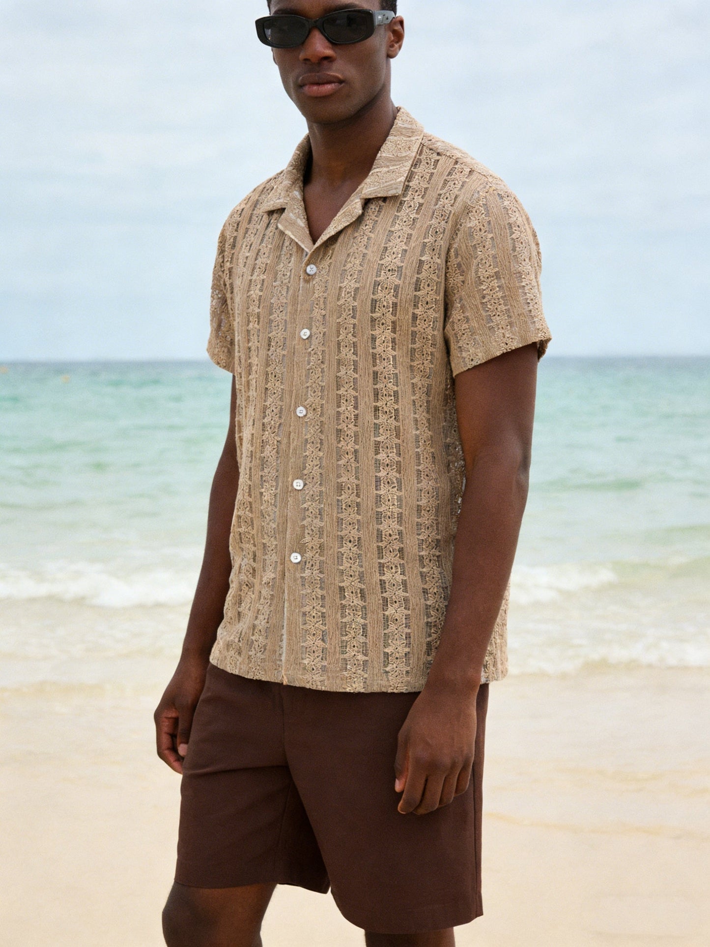 Herren Sommer-Strandhemd im Boho-Stil – Lässiges Jacquard-Design für Urlaub und Freizeit