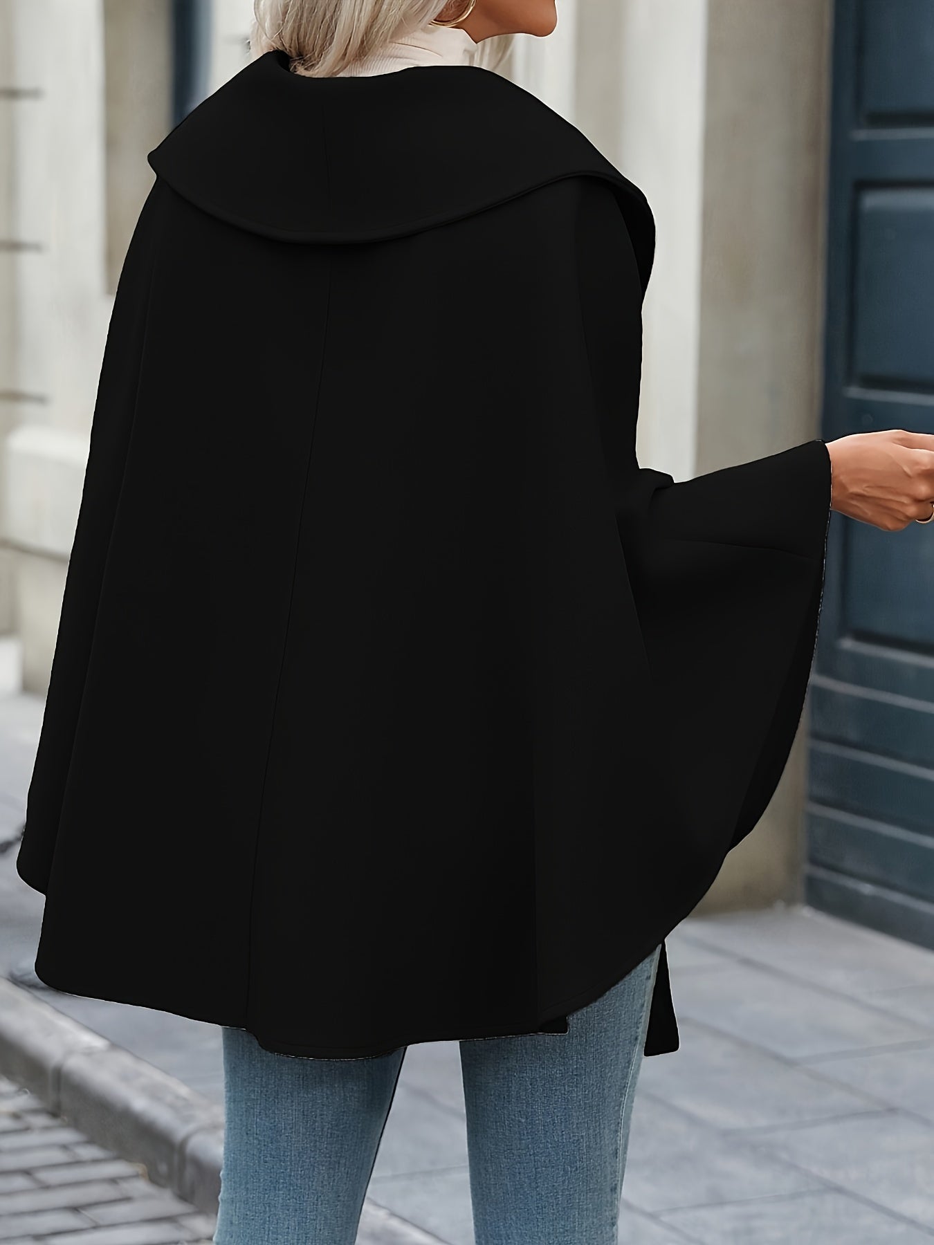 Damen Cape Mantel mit Gürtel und breitem Reverskragen