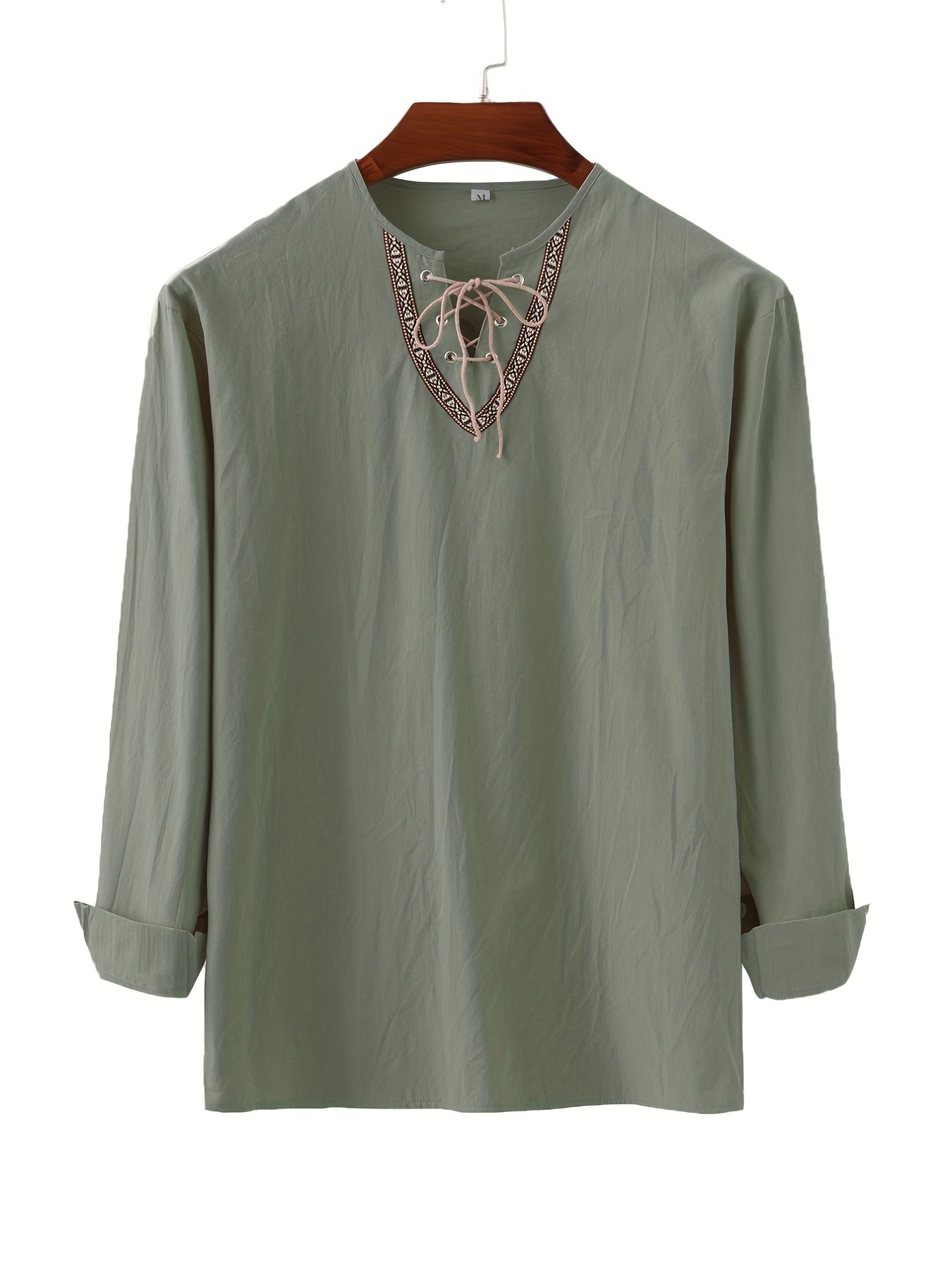 Herren Vintage Tunika mit Schnürung und geometrischem Muster – Boho Style Langarm Shirt