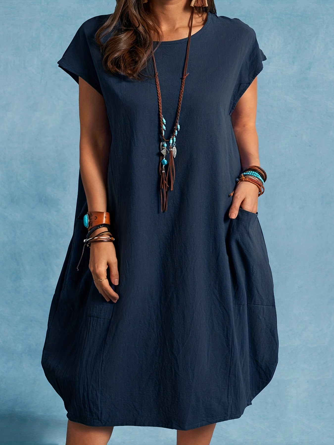 Damen Sommer Tunika Kleid – Lässiger Boho Style mit Taschen, Ideal für Alltag & Urlaub