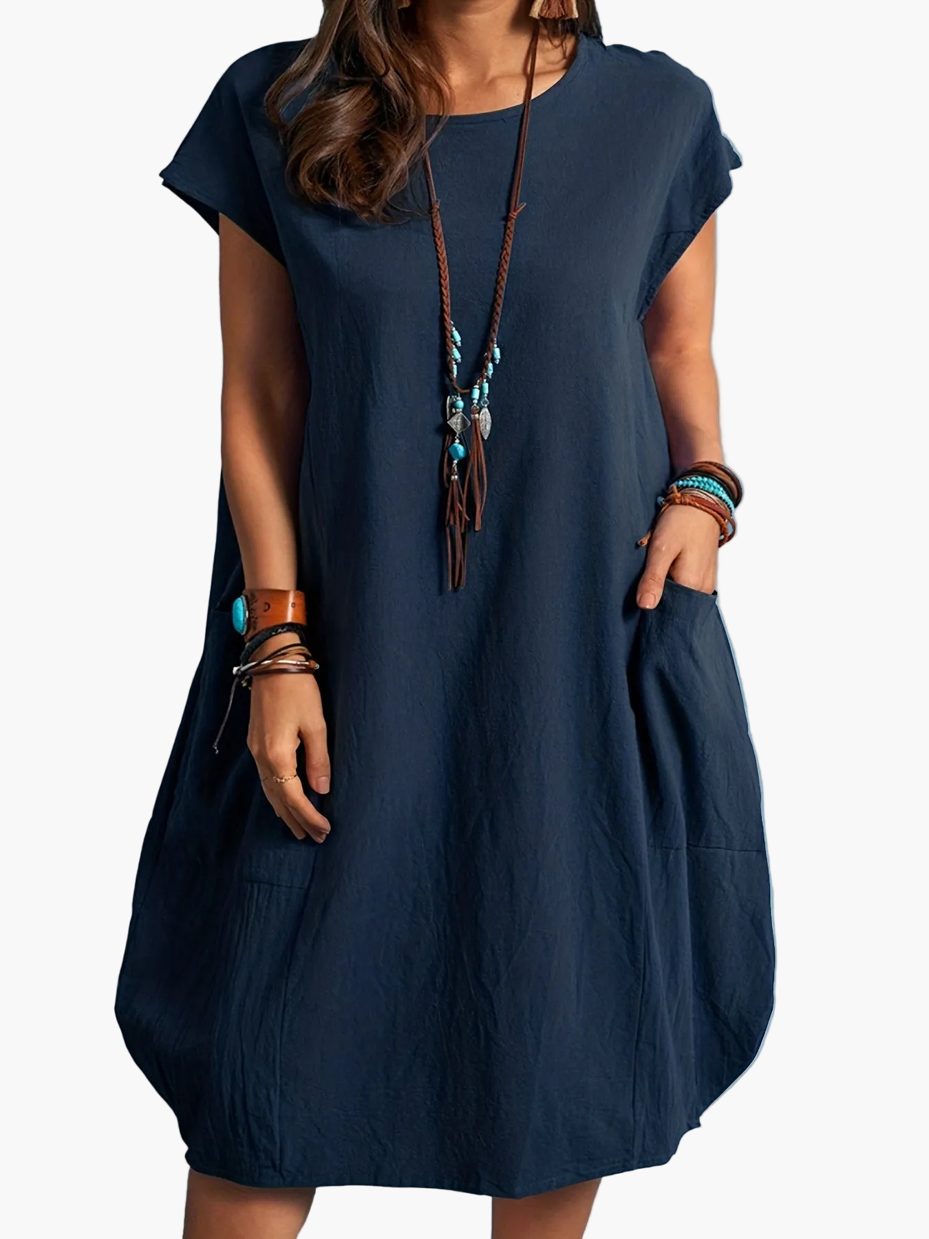 Damen Sommer Tunika Kleid – Lässiger Boho Style mit Taschen, Ideal für Alltag & Urlaub