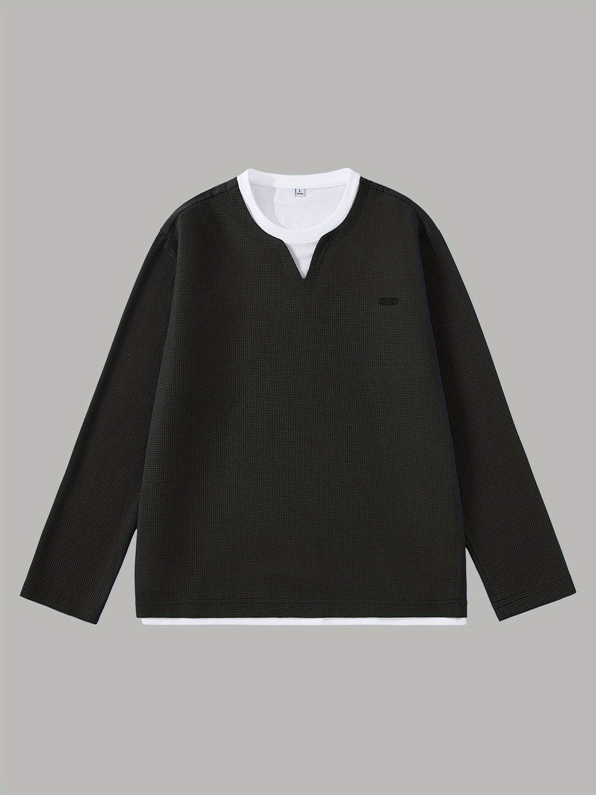 Herren Langarmshirt Waffelstrick Optik V-Ausschnitt Grau/Schwarz