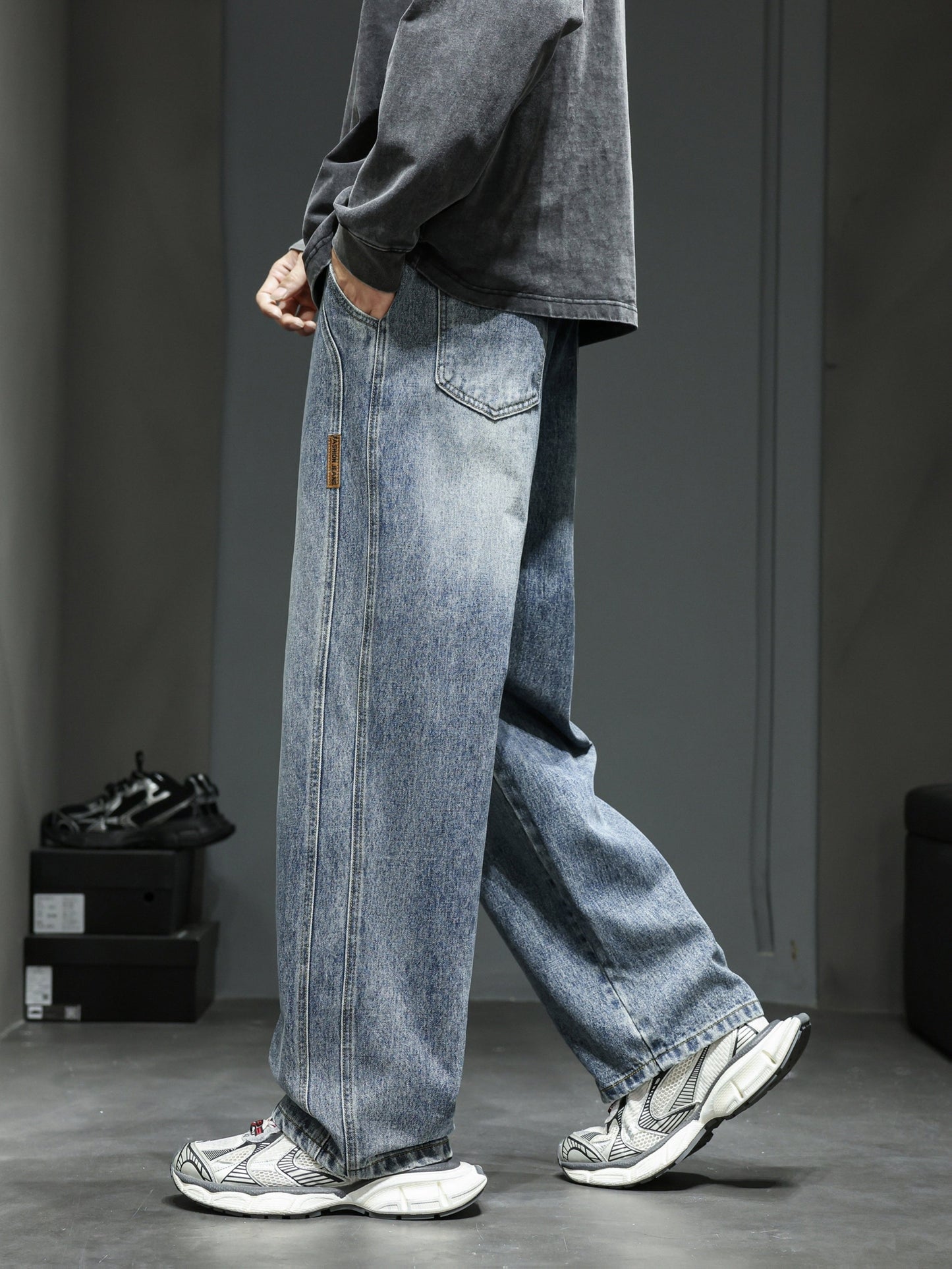 Herren Baggy Jeans im Retro Streetwear Stil – Weite Passform, Ideal für Freizeit und Alltag