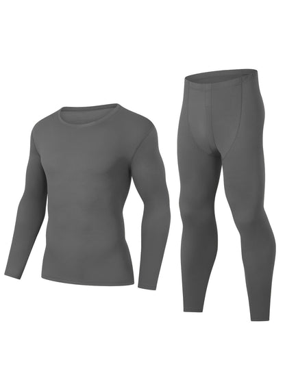 Thermo Unterwäsche Set für Herren, Langarmshirt & Lange Hose, 4-teilig Schwarz & Grau