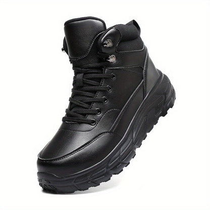 Schwarze Schnürstiefelette mit hoher Sohle | Robuster schwarzer Schnürboot