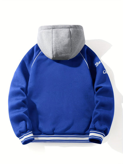 Unisex Baseballjacke mit Kapuze und Druckknöpfen, Winterjacke für Outdoor