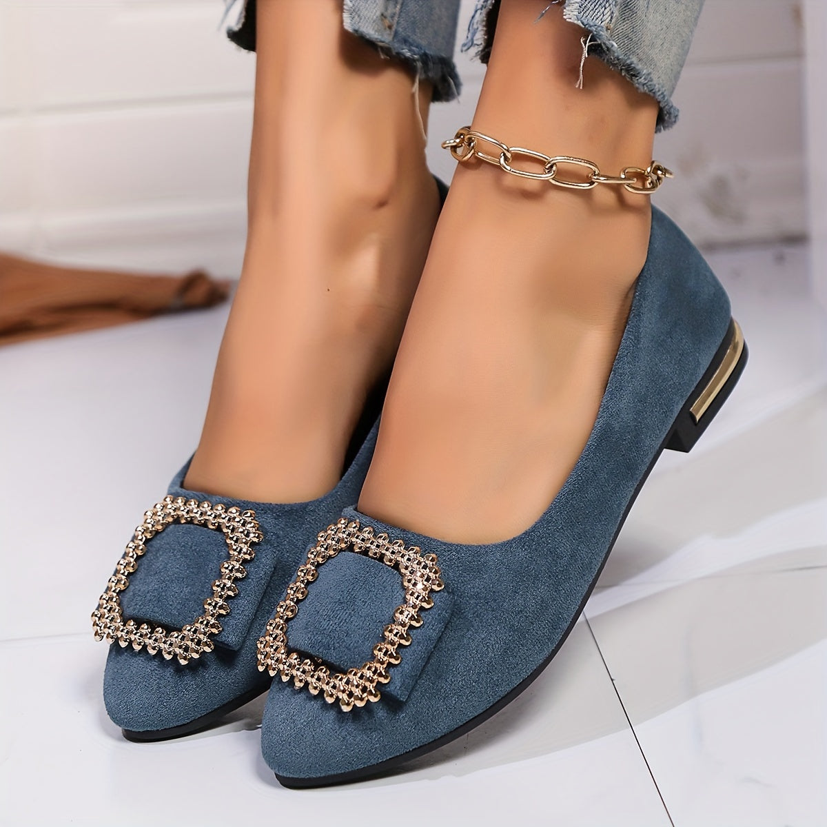 Damen Ballerinas mit funkelnder Schnalle – Elegante Slip-Ons für Alltag & besondere Anlässe