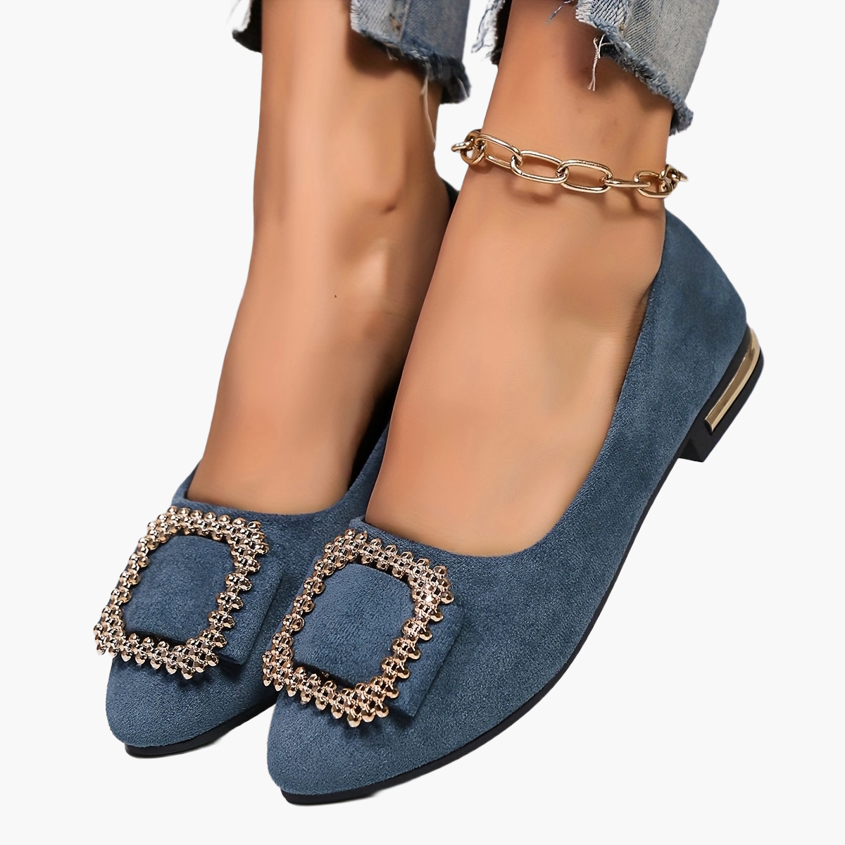 Damen Ballerinas mit funkelnder Schnalle – Elegante Slip-Ons für Alltag & besondere Anlässe
