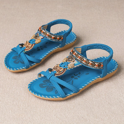Damen Boho Sandalen mit Schmuckelementen – Bequeme Freizeitschuhe für Sommer & Urlaub