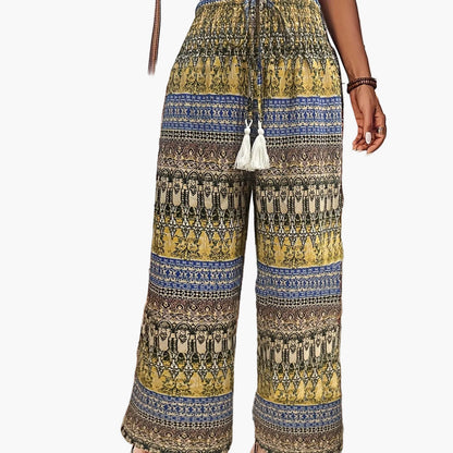 Damen Boho Weite Hosen mit Ethno-Muster für Urlaub und Freizeit