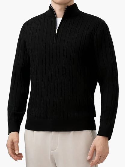 Herren Strickpullover mit Zopfmuster und halbem Reißverschluss – Casual Stil für Herbst und Winter