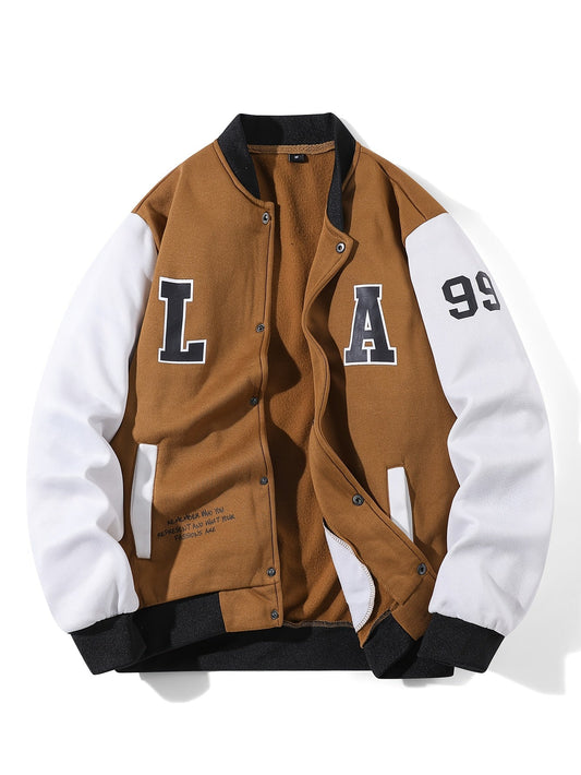 College Jacke Unisex mit Kontrastärmeln und Druckknöpfen, Baseball Bomberjacke